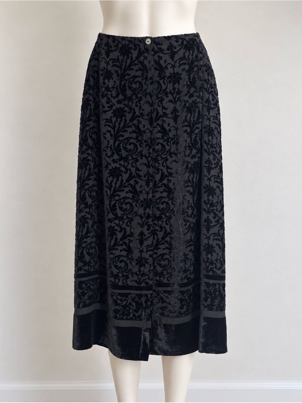 Valerie Stevens Black Burnout Velvet Damask Maxi Skirt XL  Slit Evening